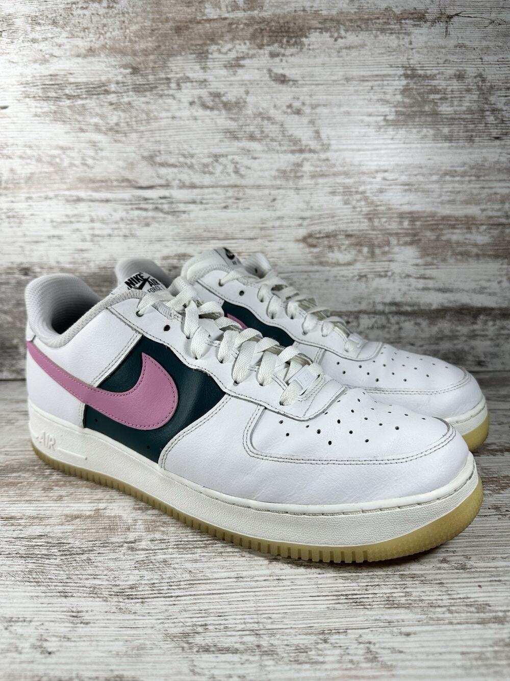 Men's Nike Air Force 1 Low Nike ID By You Custom White/Pink/Green Sneakers Sz 13